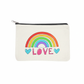 Canvas pouch with a rainbow and 'LOVE' text on a white background