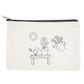 Canvas pouch with garden-themed design featuring a sun, flowers, pots, and a bird on a white background.