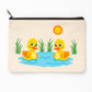 Pouch with two yellow ducks in water and a sun illustration on a white background