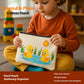 Child holding a pouch with duck illustrations in a playroom setting
