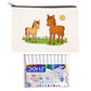 Pouch with horse illustration and DOMS watercolor pens packaging on a white background