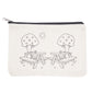 Pouch with black and white illustration of picnic tables and trees on a white background