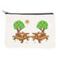 Pouch with picnic design featuring two tables, benches, trees, and a sun on a white background.