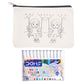 Pencil case with coloring design of two girls on swings and a set of DOMS watercolor pens.