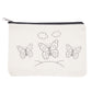 Canvas pouch with black butterfly illustrations on a white background