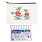 Pencil case with watercolor pens and floral design on a white background