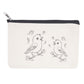 Canvas pouch with black line art of birds and musical notes on a white background