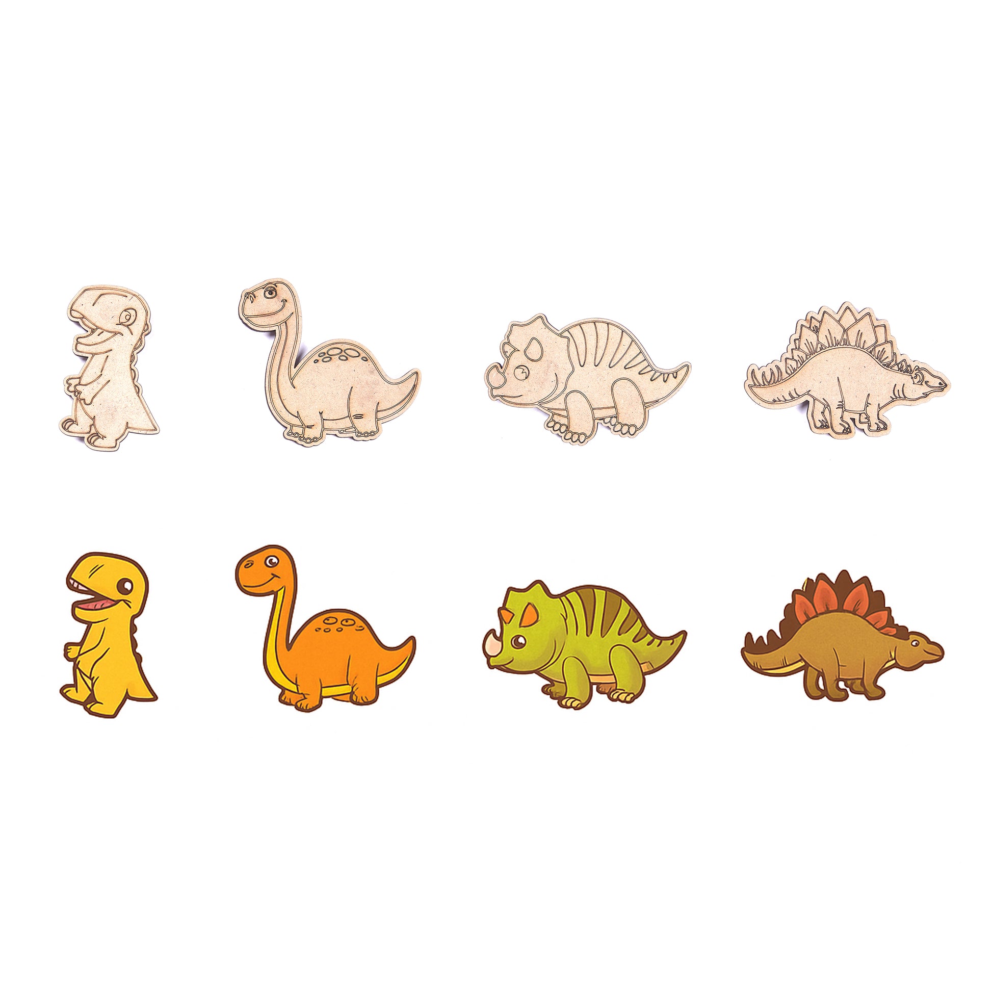 Set of colorful dinosaur illustrations on a white background