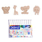 Set of watercolor pens with animal-shaped wooden stamps on a white background