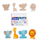 Set of watercolor pens with animal-themed coloring pages on a white background