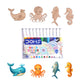 DOMS watercolor pens with sea-themed illustrations on a white background