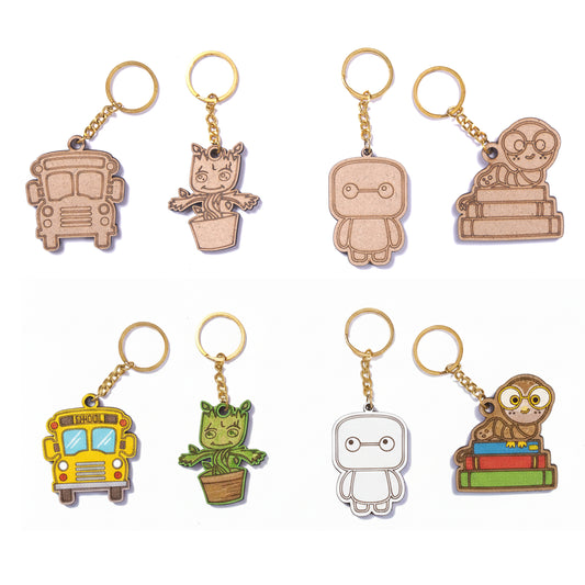Set of various keychains on a white background
