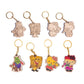 Set of colorful keychains featuring cartoon characters on a white background
