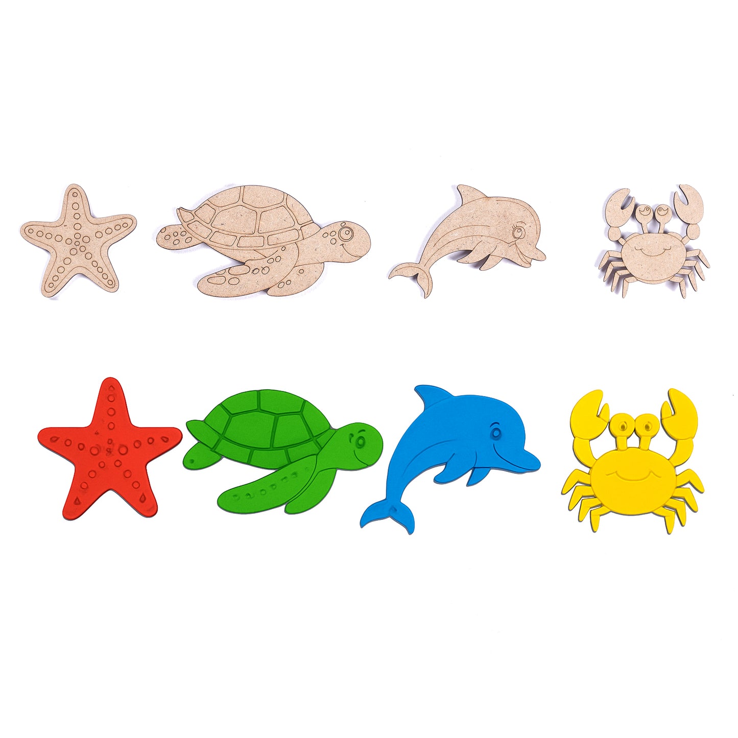 Set of colorful sea creature puzzles on a white background