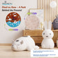 Decorative clock and rabbit figure on a shelf with 'Pourezy' branding and text about the product's process.